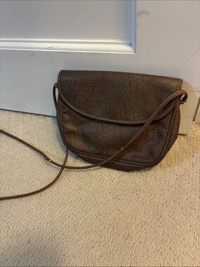 Vintage Etro Paisley Coated Canvas Crossbody Bag with Matching Zip Pouch👝